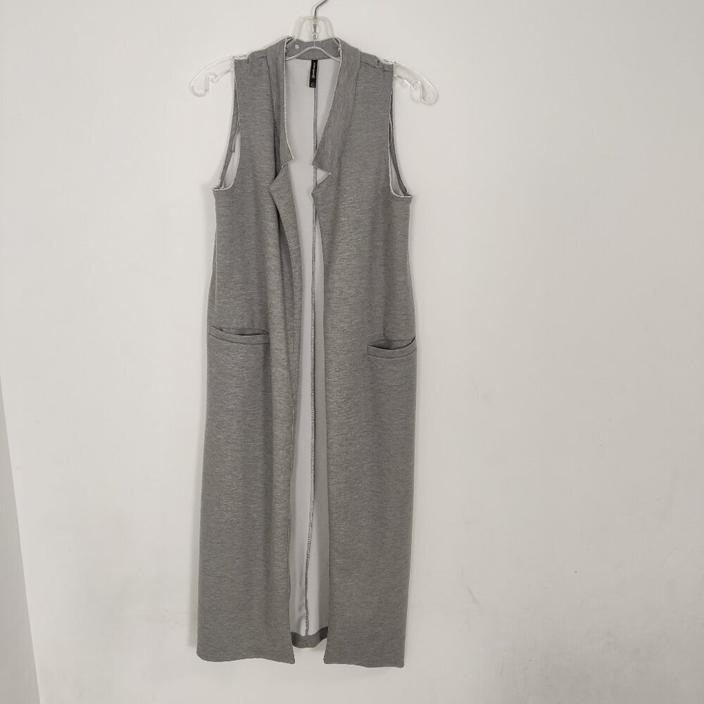Stradivarius Women's Long Vest Size M Gray Casual Simple Minimalist Outerwear